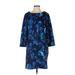 Daisy Fuentes Casual Dress - Shift Crew Neck 3/4 sleeves: Blue Print Dresses - Women's Size Medium