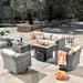 Latitude Run® 8 Pieces Patio Outdoor Conversation Sectional Set w/ Cushions & Firepit Table Synthetic Wicker/All | Wayfair