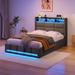 Wrought Studio™ Jilissa Bookcase Lift Up Storage Bed w/ Charging Station & RGB LED Lights Upholstered/Polyester | 45.9 H x 41 W x 82.9 D in | Wayfair