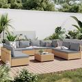 Wade Logan® Patio Conversation Set 9-Piece Beige Wicker w/ Dark Cusions & Side Table in Gray | Wayfair 2C21D58AEAD94F59A787EB05E594343E