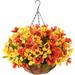 Primrue Faux Silk Hanging Basket Arrangement in Basket Faux Silk in Orange | 21.6 H x 15.7 W x 15.7 D in | Wayfair E88766EB23E84F63916CE4F1D52D293F