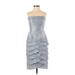 Adrianna Papell Cocktail Dress Strapless Sleeveless: Gray Print Dresses - Women's Size 2 Petite