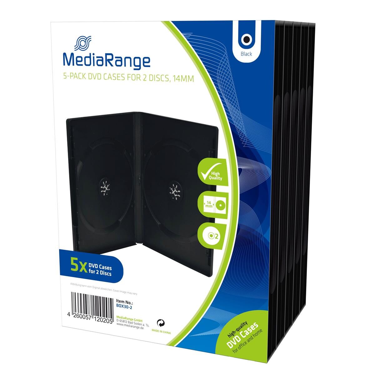 MediaRange BOX30-2 5er-Pack DVD-Hüllen für 2 Disc 14mm, schwarz Image