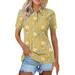 Biziza 2024 Women s Polo Shirts Floral Short Sleeve UPF 50+ Sun Protection Golf Polo Shirts for Women Dry Fit Quick Dry Collared Shirt Yellow-M