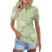 Biziza 2024 Women s Polo Shirts Floral Short Sleeve UPF 50+ Sun Protection Golf Polo Shirts for Women Dry Fit Quick Dry Collared Shirt Mint Green-L