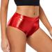 WEAIXIMIUNG Shorts for Women High Waisted Pack Women s High Waisted Metallic Booty Shorts Rave Bottoms for Dancing Hot Pants Clubwear Red L
