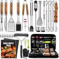 34Pcs Grill Accessories Grilling Gifts for Men 16 Inches Heavy Duty BBQ Accessories Stainless Steel Grill Tools with Thermometer Grill Mats for Backyard BBQ Gifts Set for Father s Day