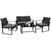TJUNBOLIFE 4 Pieces Outdoor Garden Patio Conversation Glass Coffee Bistro Set with Loveseat Tea Table for Home Lawn and Balcony (Grey)