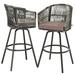 Dextrus Set of 2 Patio Rattan Wicker Swivel Bar Stools Outdoor Bar Height Dining Chairs Counter Height Barstool with Cushion Back and Footrest - Black