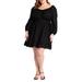 Plus Size Women's Puff Sleeve Linen Mini Dress by ELOQUII in Black Onyx (Size 28)