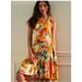 Anthropologie Dresses | Anthropologie Daily Practice Frida Cotton Knit Halter Dress Watercolor Floral Mp | Color: Orange/Pink | Size: S