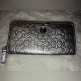 Coach Bags | Coach Silver Embossed Liquid Gloss Accordion Zip Around Wallet F49508 Bow Heart | Color: Silver | Size: Os