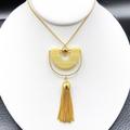 J. Crew Jewelry | J Crew Pendant Necklace Bead & Tassel Lucite Gold Tone Fringe Long Modern Chain | Color: Cream/Gold | Size: Os