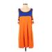 She + Sky Casual Dress - Shift: Orange Color Block Dresses - Women's Size Small