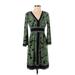 INC International Concepts Casual Dress - Party V-Neck 3/4 sleeves: Green Print Dresses - Women's Size X-Small