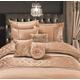 Luxurious Embroidered Casablanca Duvet Quilt Cover Bedding Set with Matching Pillowcases, Bed Throw with Pillow shams, Curtains & Filled Cushions Bed Linen Set (Gold, Double Duvet Cover Set)