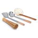 Craft Wok Tools 4 pcs Set: Ladle, Spatula, Strainer, Bamboo Brush/Utensils Traditional Asian Cookware with Wooden Handles / 732W9