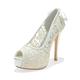 ZhiQin Women Bridal Wedding Shoes Lace Peep Toe Pumps High Heel Slip on Peep Toe,Ivory,4 UK