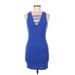 Naked Zebra Casual Dress - Mini Plunge Sleeveless: Blue Print Dresses - Women's Size Medium