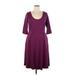 Avenue Casual Dress - A-Line Scoop Neck 3/4 sleeves: Burgundy Solid Dresses - Women's Size 14 Plus