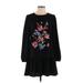 Express Casual Dress - DropWaist High Neck Long sleeves: Black Print Dresses - Women's Size X-Small