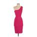 BCBGMAXAZRIA Cocktail Dress - Bodycon One Shoulder Sleeveless: Pink Print Dresses - Women's Size Small