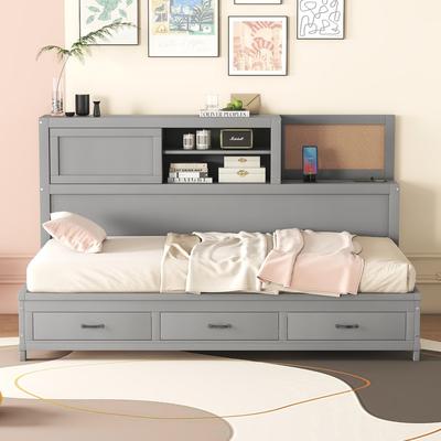 Twin Size Wooden Daybed with 3 Storage Drawers, Up...