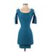 Bebe Cocktail Dress - Bodycon Scoop Neck Short sleeves: Teal Solid Dresses - Women's Size Small Petite