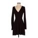 Express Casual Dress - A-Line Plunge Long sleeves: Burgundy Solid Dresses - Women's Size X-Small