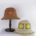 Chapeau de paille ajouré pour femmes chapeau seau en crochet Protection UV visière de plage pour