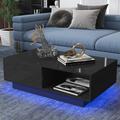 Wrought Studio™ Modern Coffee Table w/ APP Controlled LED Light Strip Wood in Black | 13 H x 37.4 W x 21.7 D in | Wayfair