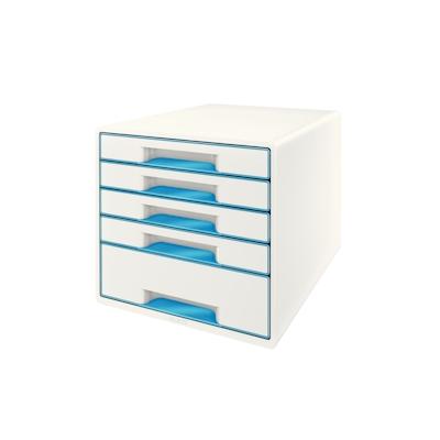 LEITZ Schubladenbox WOW Cube 5 geschlossene Schubladen, 1 hohe, 4 flache, weiß/blau, mit Auszugstopp, Schubladeneinsatz