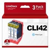 LinkDocs Compatible CLI-42 Photo Cyan Ink Cartridges Replacement for Canon CLI 42 CLI42 PC to Use with Canon Pixma Pro-100 Pro 100 Pro-100S Printers (3 Pcs Pack Photo Cyan)