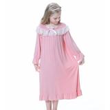 Toddler Girls Nightgown Soft Cotton Lace Print Sleepwear Long Sleeve Ruffle Nightdress Princess Pajamas Dress for Kids 2-8 Years