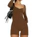 Asashitenel Womens Sweetheart Neck Rompers Long Sleeve Ruched Front Solid Color Jumpsuit Shorts Fall Loungewear