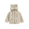Canrulo Toddler Baby Boys Winter Plush Coat Long Sleeve Zipper Closure Cartoon Hooded Jacket Khaki 2-3 Years