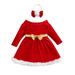 Canrulo Toddler Baby Girls Christmas Dress Off Shoulder Long Sleeve Fur Trim Dress with Headband Party Dress Red 6-12 Months