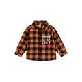 Canrulo Toddler Baby Boys Halloween Plaids Shirts Letter Print Turn-Down Collar Long Sleeve Casual Tops Fall Winter Clothes Orange 3-4 Years