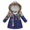 IROINNID Winter Coat for Kids Floral Print Thick Jacket Warm Windproof Hooded Coat Outerwear Clearance Navy