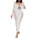 Peyakidsaa Women Jumpsuit Long Sleeve Off-shoulder Hollowed See-through Romper