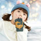Dyfzdhu Convertible Flip Top Gloves Winter Wool Cashmere Dinosaur Half Finger Gloves With Mitten Cover For Toddler Kids Girls Boys Green