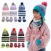 AJZIOJIRO Toddler Baby Girls Winter Hat Scarf and Gloves 3PCS Fleece Scarf Set Kids Boys Striped Pom Beanie Glove Neck Warmer Scarf Set for 4-7 Years Old