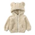 Lovskoo 2024 9M-7Y Toddler Baby Boy Girl Little Cute Bear Fluffy Hoodie Jacket Sherpa Fuzzy Winter Warm Sweatshirt Coat Zip Up Outerwear Beige
