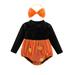 TheFound Baby Girls Halloween Outfits Pumpkin Mesh Patchwork Romper + Headband