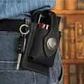 Vintage Leather Belt Waist Bag Pack Men Tactical Multifunction Holster Portable Key Holder Mobile Phone Cigarette Tools Case(Black)