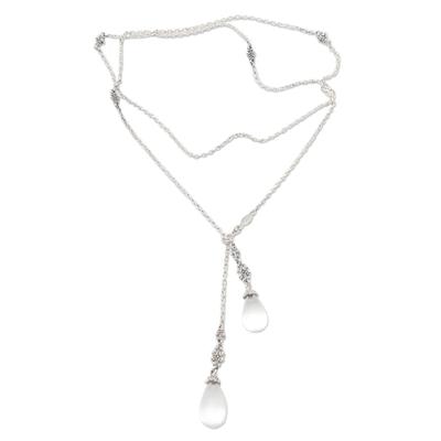 Crystal Serenade,'Long Sterling Silver Lariat Necklace with Crystal Quartz'