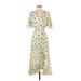 Tanya Taylor Casual Dress - Midi V-Neck Short sleeves: Yellow Floral Dresses - New - Women's Size 4