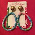 Lilly Pulitzer Jewelry | Lilly Pulitzer Hoop Golden Fabric Earrings | Color: Blue/Pink | Size: Os