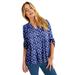 Plus Size Women's Roll-Tab Popover Tunic by June+Vie in Navy Blue Medallion (Size 30/32)
