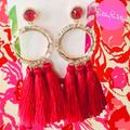 Lilly Pulitzer Jewelry | Lilly Pulitzer Nwt In A Holidaze Statement Earrings Red Tassel & Crystals | Color: Gold/Red | Size: 4 “ In Length